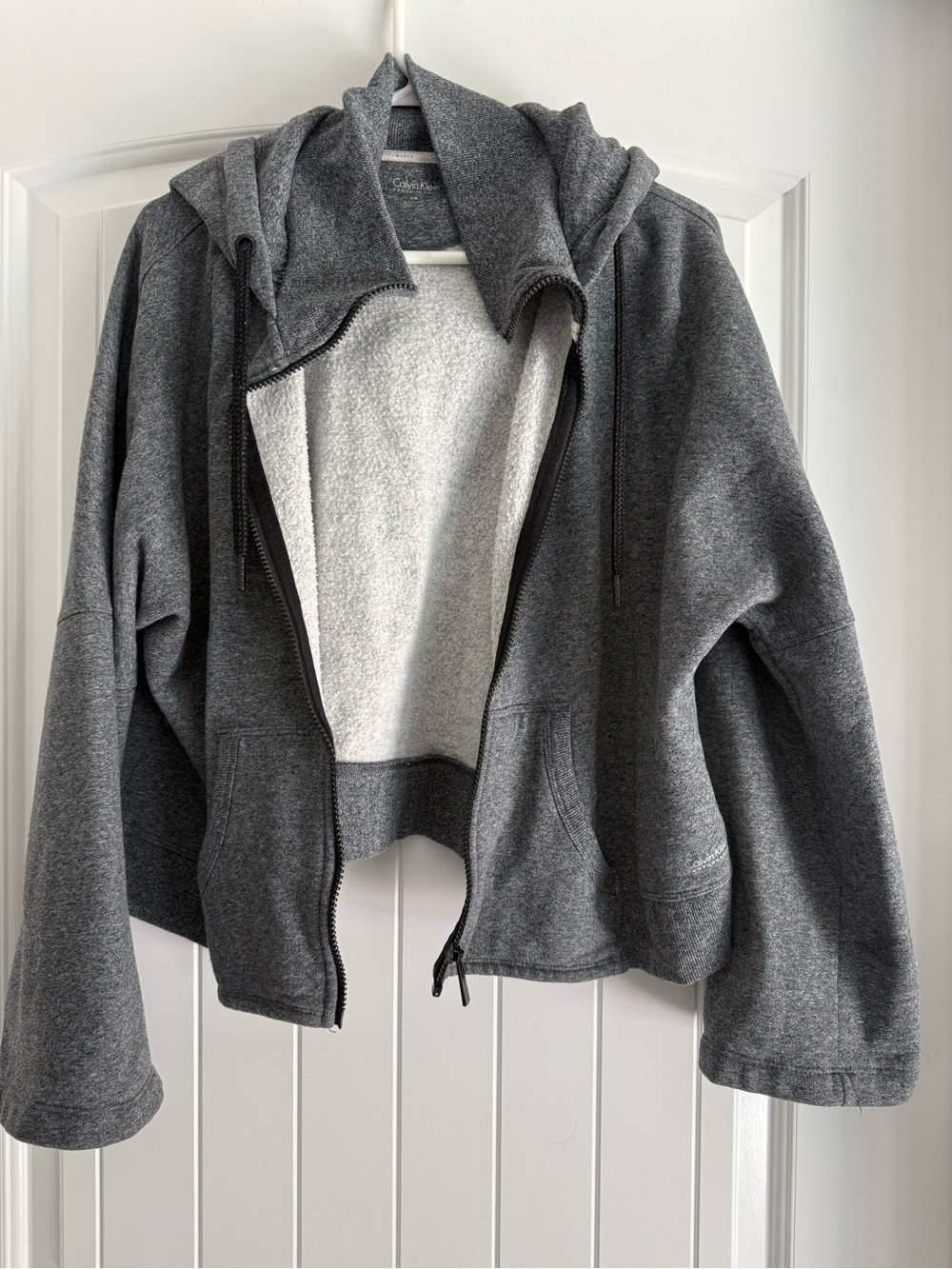 Calvin Klein Charcoal Gray Zip-Up Hooded Bomber Jacket